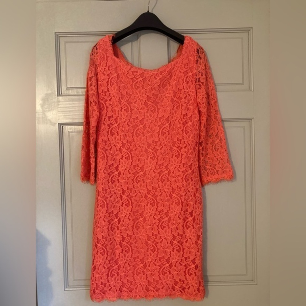 Diane Von Furstenburg ZARITA Lace Dress, Pink Grapefruit, Sz 12 DVF